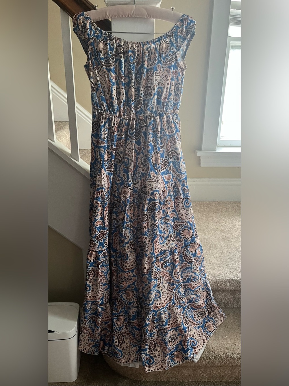 Blue Paisley, Bo-ho off-shoulder maxi dress